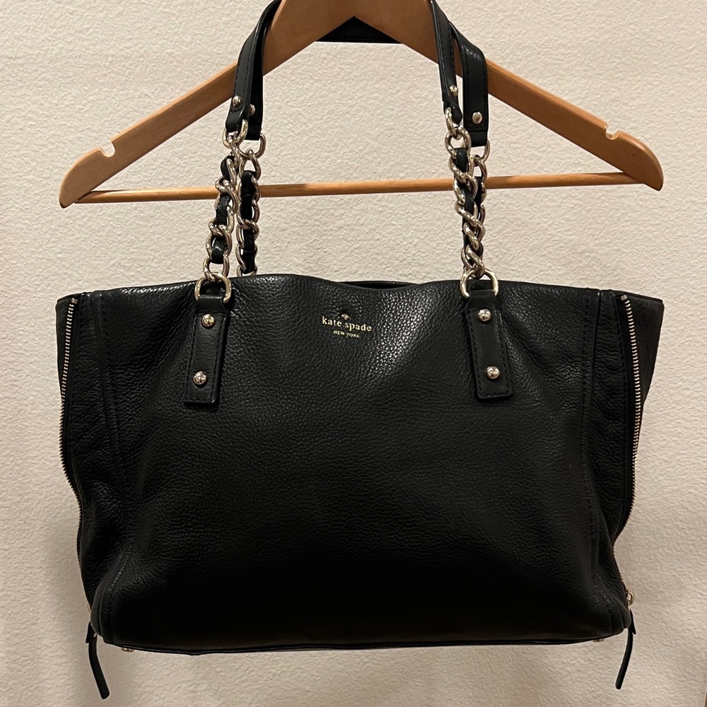 Kate Spade Andee Cobble Hill Black Pebbled Leather Tote with Chain Straps